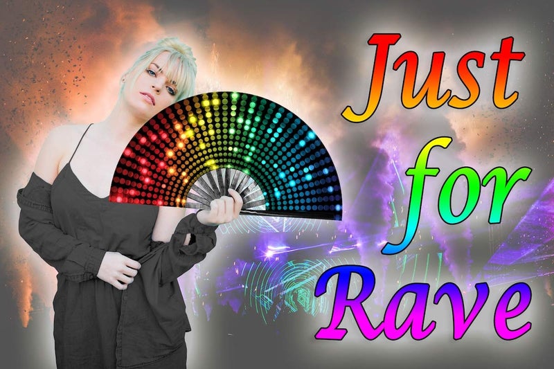 OMyTea Large Rave Clack Popping Fan for Line Dancing - Boots on The Ground Folding Hand Fan - for EDM, Music Festival, Hot Flashes, Party, Decoration (Disco Lights Dots) - Image 3